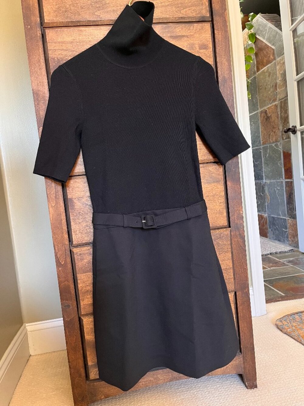 NWOT - Theory / Combo Dress Bistretch Wool Twill ribbed sweater black turtleneck